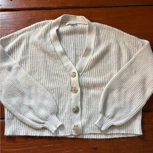 American Eagle Cream V-Neck Button Front Women's Sweater